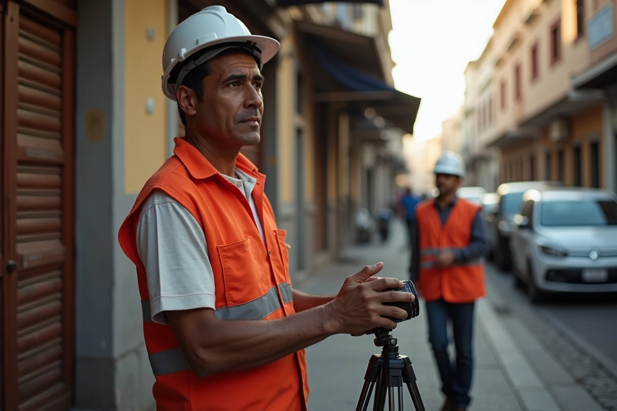 Proyector LED dirigido a resaltar molduras y texturas en fachada del Callao